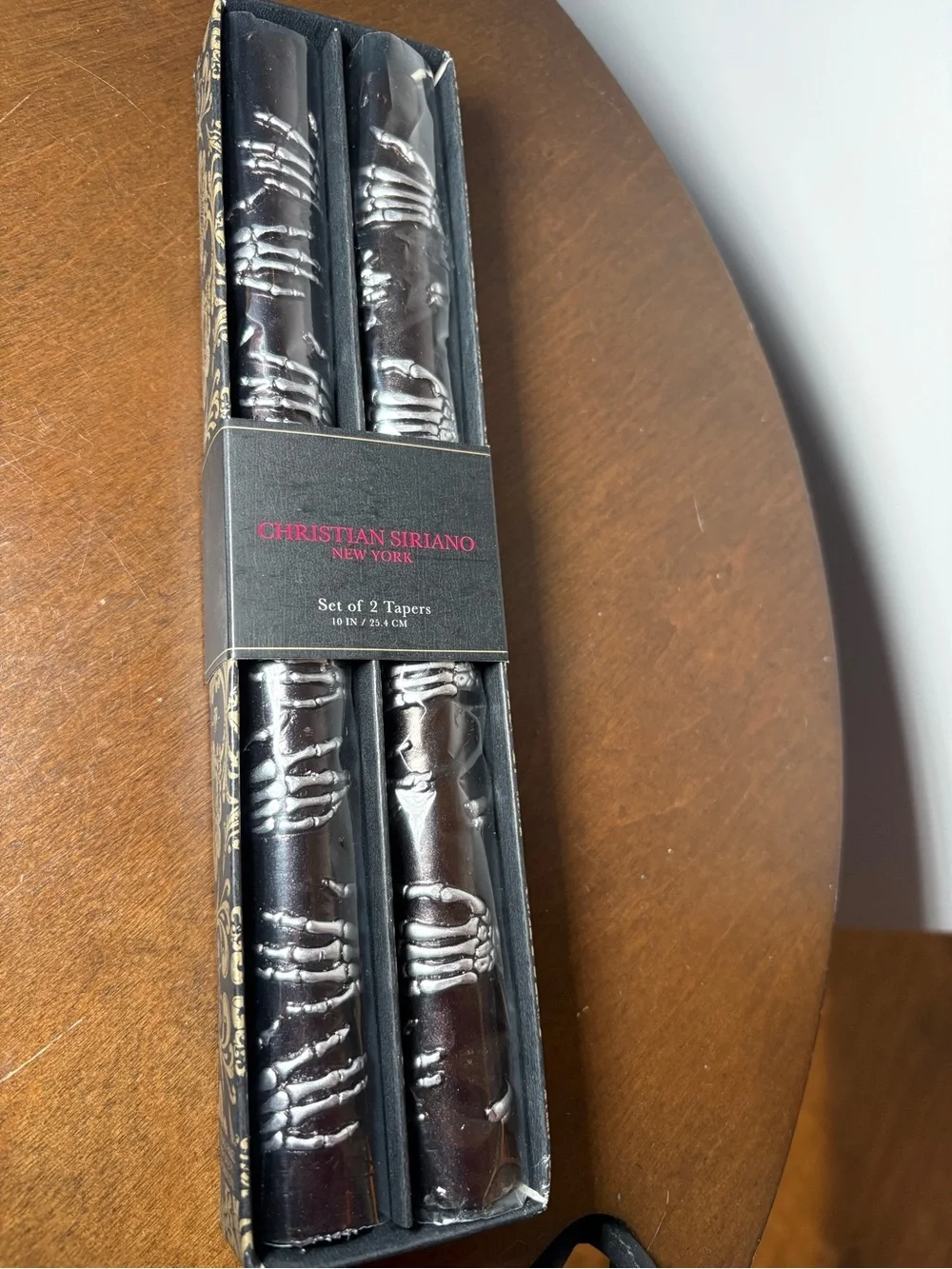 Christian Siriano Black Taper Candles with Silver Skeleton Accents